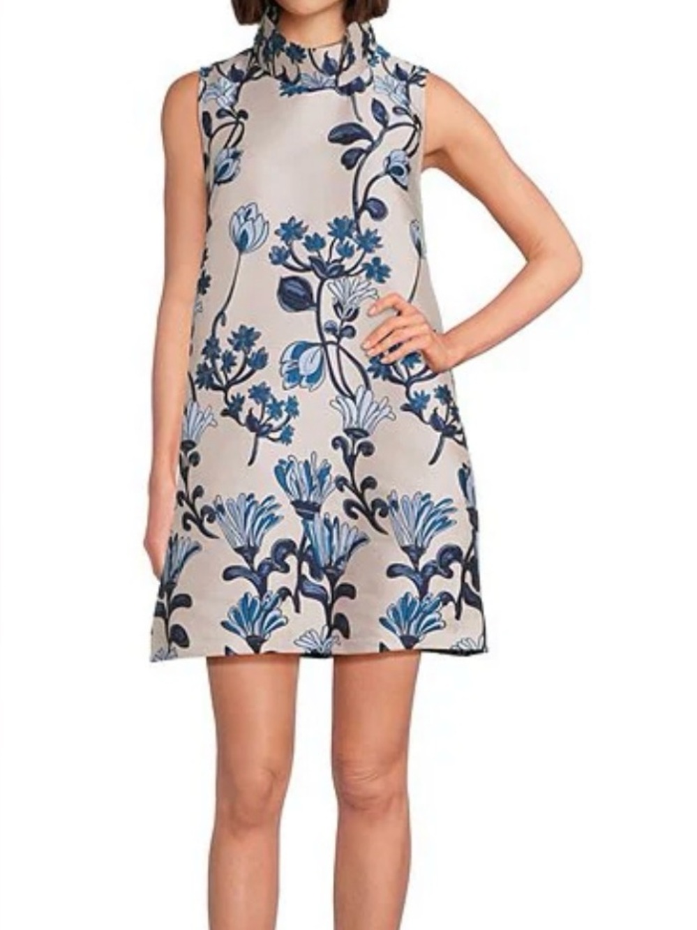 BURU Floral Brocade Mock Neck Sleeveless Shift size XXS